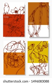 Herbal illustration on label packaging design. Hand drawn vector botanic set with curly flowers and birds