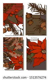 Herbal illustration on label packaging design. Hand drawn vector botanic set with flowers, Wedding invitation