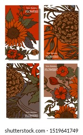 Herbal illustration on label packaging design. Hand drawn vector botanic set with flowers and bells, invitation