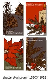 Herbal illustration on label packaging design. Hand drawn vector botanic set with flowers and candles, invitation