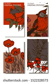 Herbal illustration on label packaging design. Hand drawn vector botanic set with branch, flowers, invitation