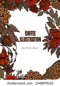 Herbal illustration on label packaging design. Hand drawn vector botanic set with branch, flowers.