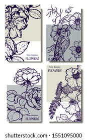 Herbal illustration on label packaging design. Hand drawn vector botanic set with branch, flowers.