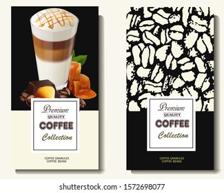 Herbal illustration on label packaging design. Hand drawn  botanic set with coffee beans. Realistic coffee vector