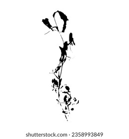 Herbal imprint. Black silhouette. Vector botanical design element.