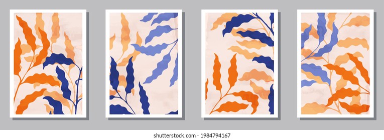 Herbal interior posters set. Spring branches with leaves. Sage foliage elegant botanical patterns. Sage nature templates. Branches vector illustration. vector design..