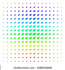 Herbal Leaf icon spectral halftone pattern. Vector herbal leaf items arranged into halftone grid with vertical rainbow colors gradient. Designed for backgrounds, covers and abstraction concepts.