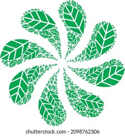 Herbal leaf icon twirl abstract flower salute composition. Flower twirl organized using scattered herbal leaf icons.