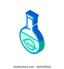 Kräuterblatt in Laborkolben isometrische Vektorgrafik. Kräuterblatt im Laborflasenzeichen. einzelne Symbolillustration