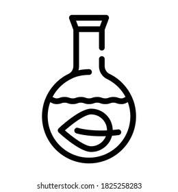herbal leaf in laboratory flask line icon vector. herbal leaf in laboratory flask sign. isolated contour symbol black illustration