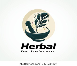 herbal leaf out from medicine furnace for medical herbal logo design template illustration inspiration