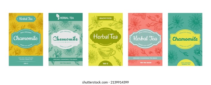 Herbal leaf tea, template label design set