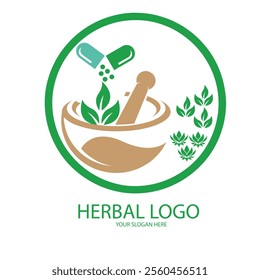 A herbal logo with a green color theme symbolizes health, nature, and sustainability. Green is associated with freshness, growth, and harmony