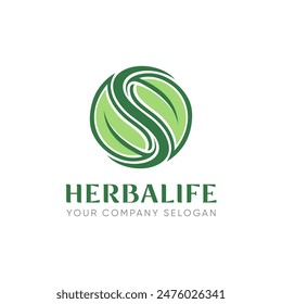 herbal logo vector for business related to herbal remedies, natural health, wellness. The yin-yang-inspired design suggests the harmony and balance that herbal remedies