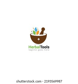 herbal logo vector combination with leaves and masher