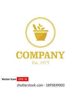 herbal logo vector graphic with an icon that consist of mortar, pestle and leaf. Best for any business.