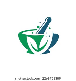 herbal logo vector graphic with an icon that consist of mortar, pestle and leaf. Best for any business.