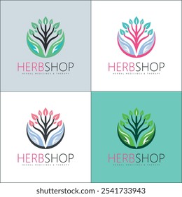 Plantas medicinales herbarias herboristería moderno logo set diseño de Plantilla