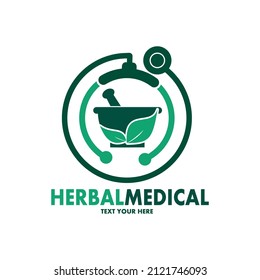 Herbal medical vector logo template. This design use stethoscope symbol. Suitable for health care.