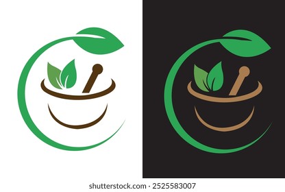 Medicina herbaria bio logo Vector naturaleza Café logo combinación taza, frijol y hoja icono conjunto logo diseño Plantilla