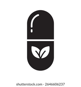 medicina herbal cápsula ícone glifo com folhas para o tratamento orgânico suplemento natural e vetor de saúde alternativa design vetor ícone glifo sólido