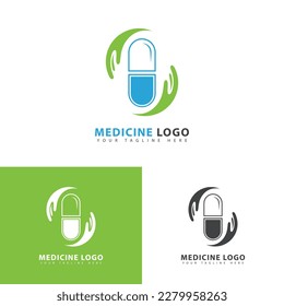 Herbal medicine capsule medicine logo vector icon design template