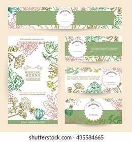 Herbal medicine cosmetics based on natural herbs  template vector illustration  