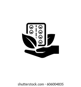 Herbal Medicine Icon with Leaves. Flat Design Isolated.