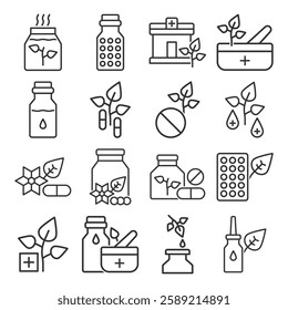 Herbal Medicine Icon Set Sign Symbol