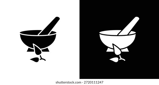 Icono de medicina herbal ilustraciones gráficas planas simples. Vector de silueta blanco y negro