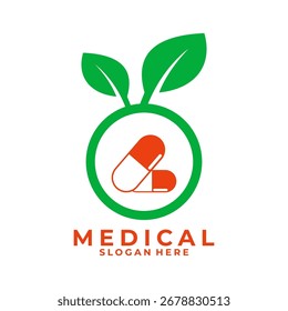 Plantilla de Vector de diseño de logotipo de medicina herbal. Diseño de logotipo de tableta de medicina herbal