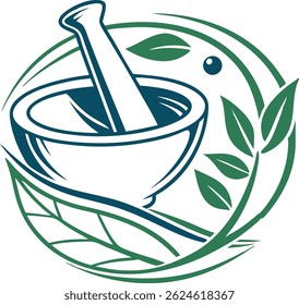 Herbal medicine logo vector art illustration.