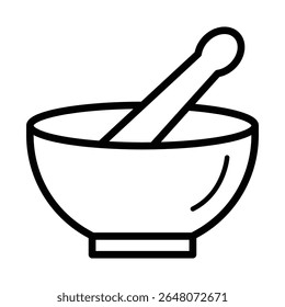 Herbal medicine mixing bowl with pestle traditional remedy pharmacy icon vector illustration line art outline healthcare apothecary tool.