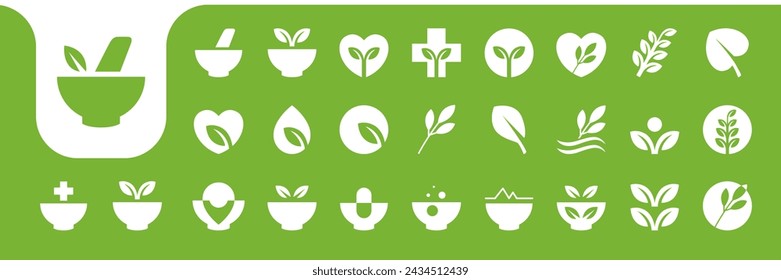 diseño de vector de colección de iconos planos de la naturaleza de la medicina herbal