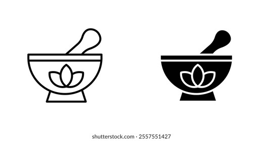 Herbal medicine outlined and solid icon vector collection.