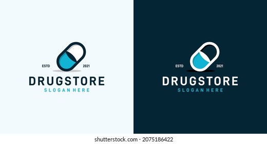 Herbal medicine pill capsule logo design. Pharmacy logos. Premium Vector