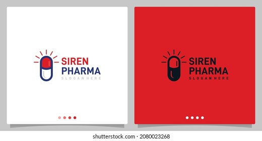 Herbal medicine pill capsule logo design with siren lamp logo design template. Premium Vector