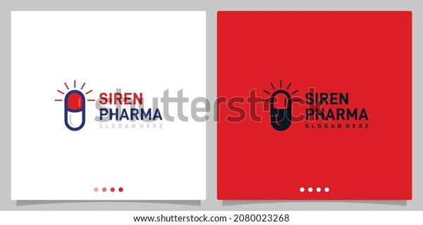 Herbal medicine pill capsule\
logo design with siren lamp logo design template. Premium\
Vector