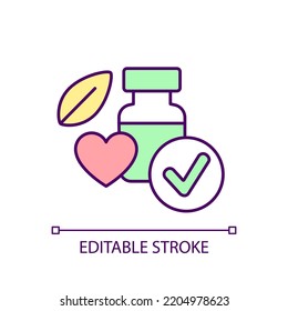 Herbal medicine RGB color icon. Dietary supplements. Treatment with phytomedicine. Medicinal plants. Isolated vector illustration. Simple filled line drawing. Editable stroke. Arial font used