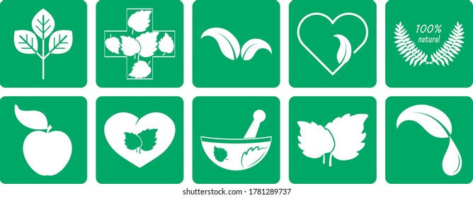Herbal medicine set icons. Stencil eco symbols. Vector stock illustration. EPS 10