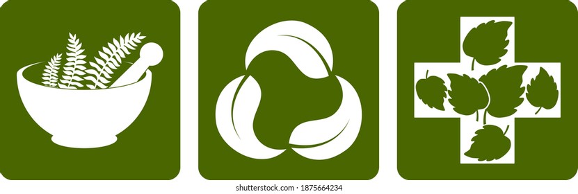 Herbal medicine set icons. Stencil eco symbols. Vector stock illustration. EPS 10