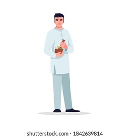 Herbal medicine specialist semi flat RGB color vector illustration. Integrative medicine doctor. Young chinese man working as alternative medicine doctor isolated cartoon character on white background