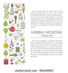 Herbal medicine- vector background with text area which created in modern line style. Colored infographic  template.