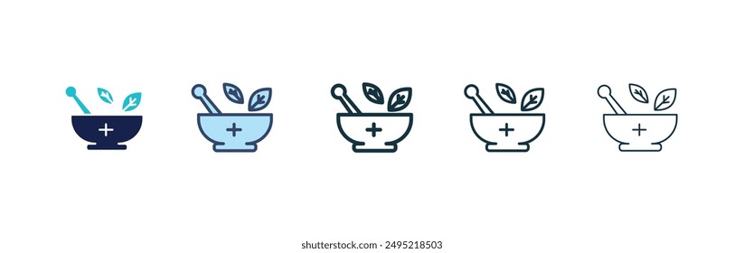 Herbal Medicine vector icon set black filled and outlined style.