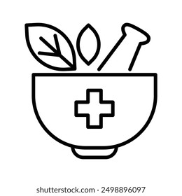 Icono de línea de Vector de medicina herbaria