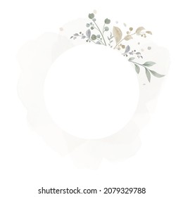 Herbal minimalistic vector frame. Hand painted plants, branches, leaves on a white background. Wedding invitation. Watercolor style. Natural card design.