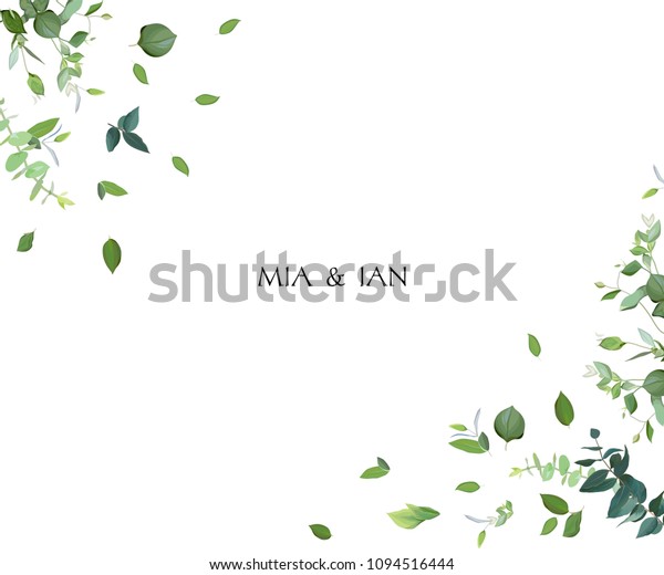 ハーブのミニマリズムのベクター画像フレーム 白い背景に手描きの植物 枝 葉 グリーナリー式の招待状 水の色のスタイル ナチュラル カードデザイン すべてのエレメントが分離され 編集可能です のベクター画像素材 ロイヤリティフリー