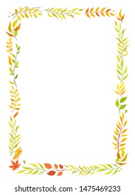 herbal mix vector frame. Hand painted plants, branches and leaves on white background with place for your text. Natural autumn frame design
