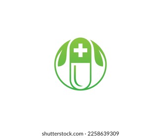 Herbal Nature Medical Plus Capsule Stethoscope Logo Design Health Care And Pharmacy Vector Illustration.