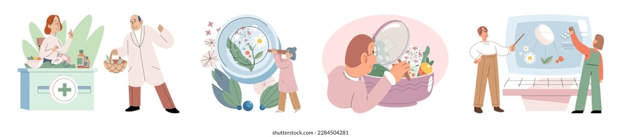 Herbal oils natural medicines. Scientist or doctor making alternative medicine herb, mortar, laboratory glassware plant in tube, flower. Doctor checking medicinal herbs. Herbal medicine. Drug research